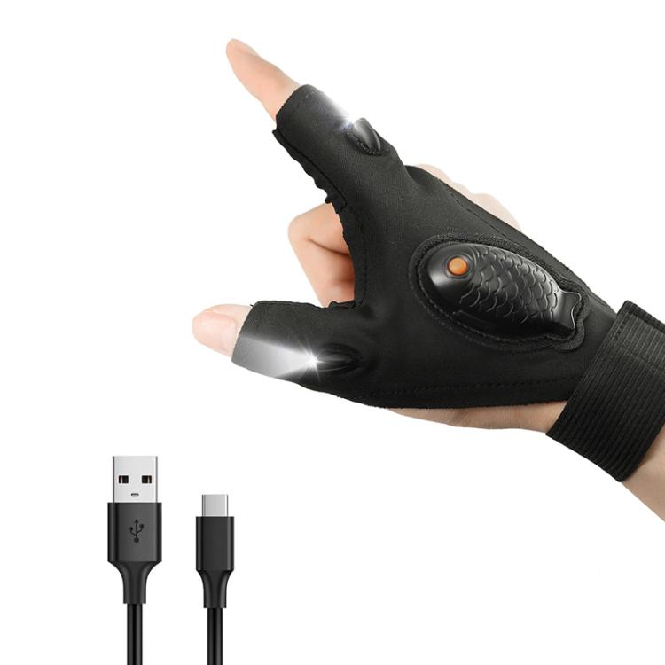 Night Riding Lighting Car Repair Fish Rechargeable LED Light Gloves, Style: Black-Right Hand