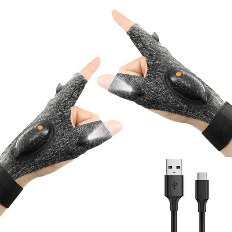 Night Riding Lighting Car Repair Fish Rechargeable LED Light Gloves, Style: Sisal Gray-Left And Right Hand