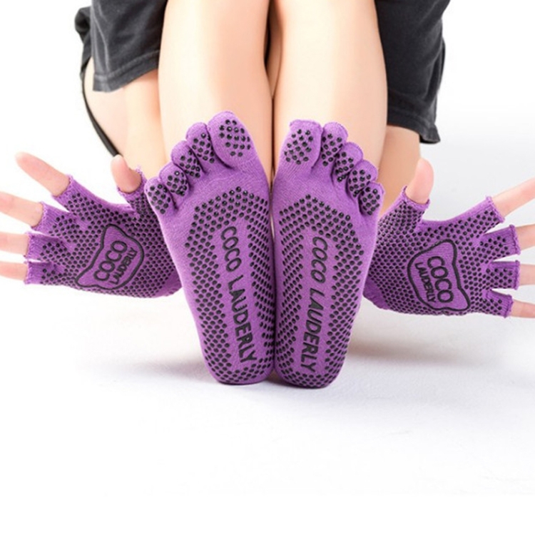 Non-slip Open Finger Yoga Sports Gloves+Five Finger Yoga Socks Set - Miniatura 4