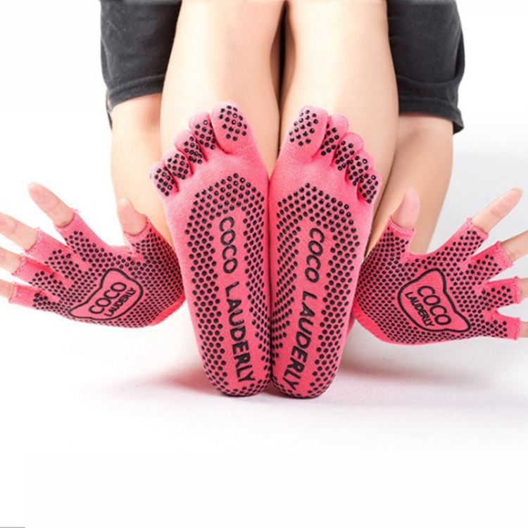 Non-slip Open Finger Yoga Sports Gloves+Five Finger Yoga Socks Set - Miniatura 3