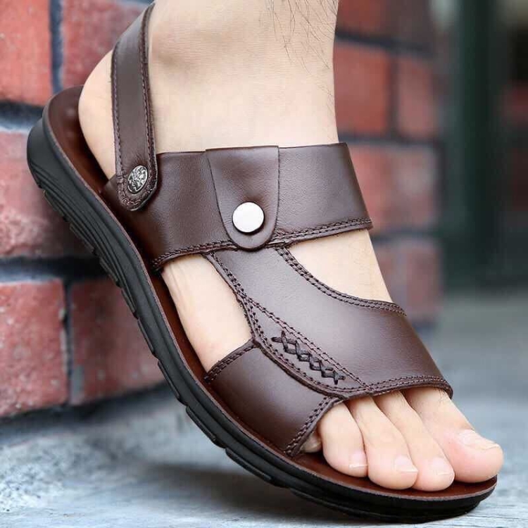 Non-slip Outer Wear Dual-use Sandals Slippers Men Casual Beach Shoes, Size: 46(Coffee Brown)