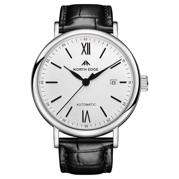 NORTH EDGE AMOY Multifunctional Business Men's Watch Waterproof Leather Mechanical Watch(Black Needle)