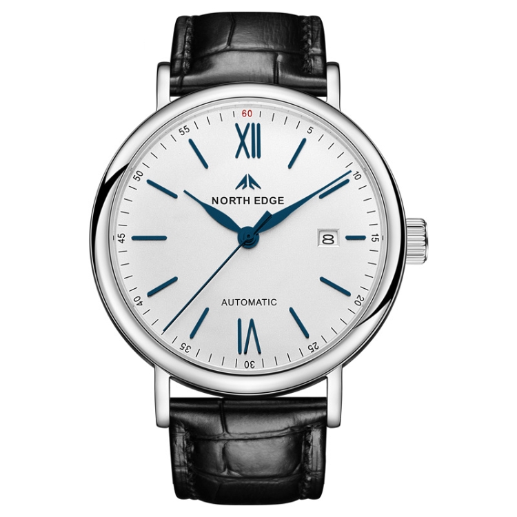 NORTH EDGE AMOY Multifunctional Business Men's Watch Waterproof Leather Mechanical Watch(Blue Needle)