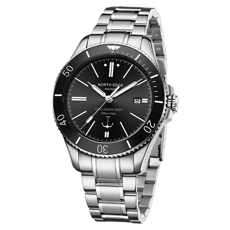 NORTH EDGE ANCHOR Men Outdoor 100m Waterproof Mechanical Watch(Black)