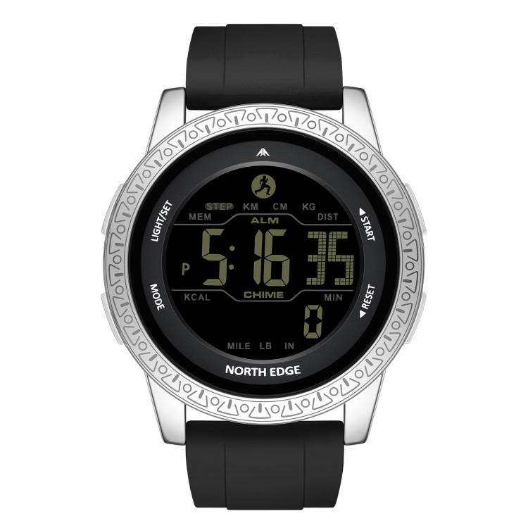 NORTH EDGE APOLLO Outdoor Waterproof Men Multi-Function Silicone Strap Smart Sports Watch(Black Silver)