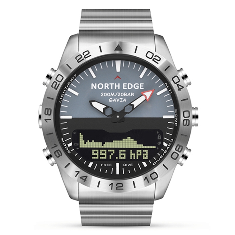 North Edge GAVIA Men Outdoor Sport 50m Waterproof Smart Digital Watch Diving Watch, Support Barometer & Pedometer(Silver)