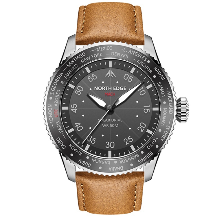 NORTH EDGE Men Light-powered Waterproof Sports Luminous Quartz Watch(Brown)