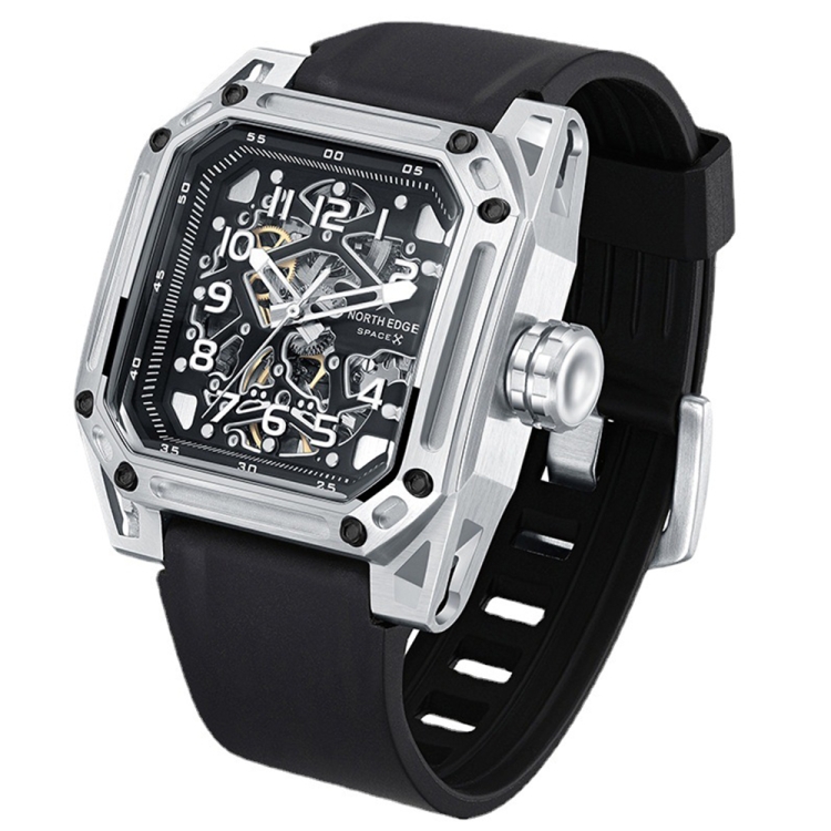 NORTH EDGE Space X Hollow Through The Bottom Automatic Mechanical Luminous Watch For Men(Black)