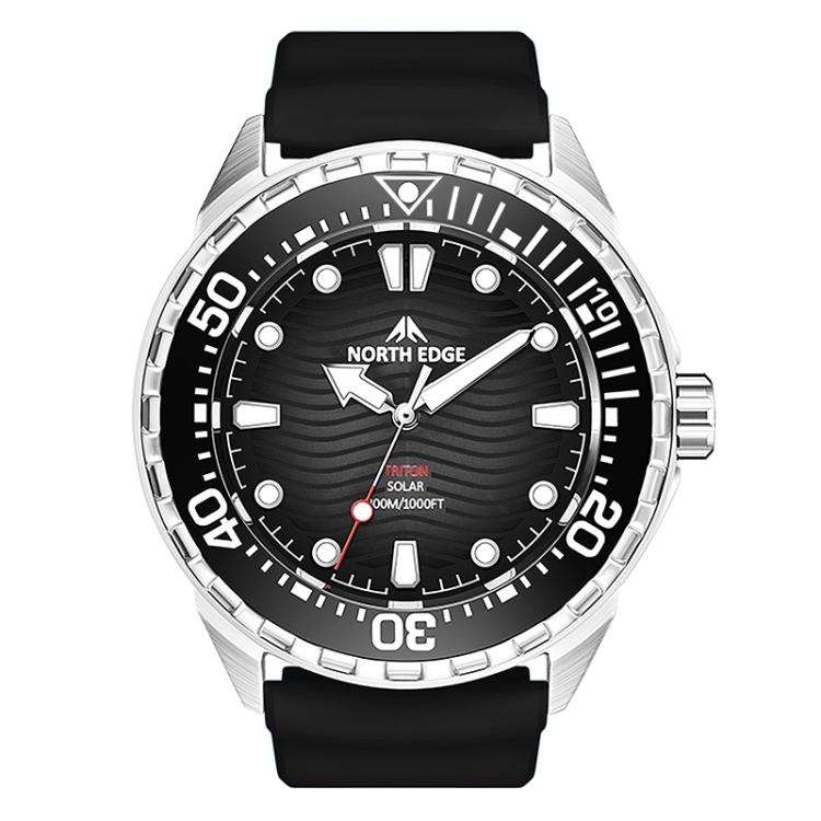NORTH EDGE TRITON Outdoor Dive Men Solar Luminous Quartz Watch(Black Rubber Strap)