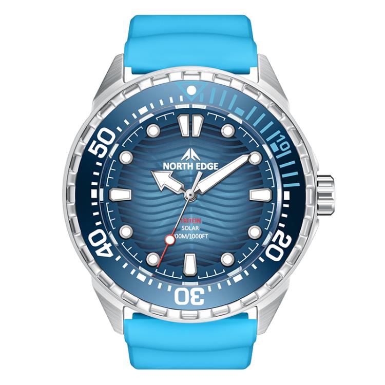 NORTH EDGE TRITON Outdoor Dive Men Solar Luminous Quartz Watch(Blue Rubber Strap)