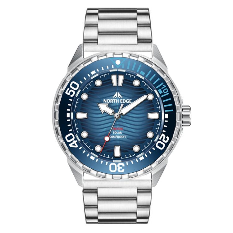 NORTH EDGE TRITON Outdoor Dive Men Solar Luminous Quartz Watch(Blue Steel Strap)