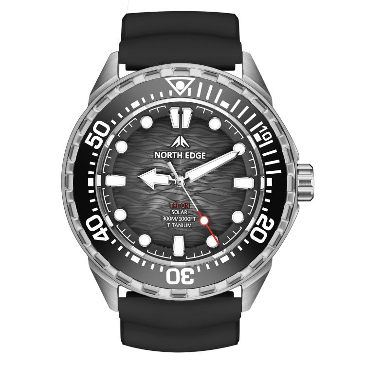 NORTH EDGE TRITON-TI Titanium Alloy Solar-powered Professional Outdoor Dive Watch(Black Rubber Strap)