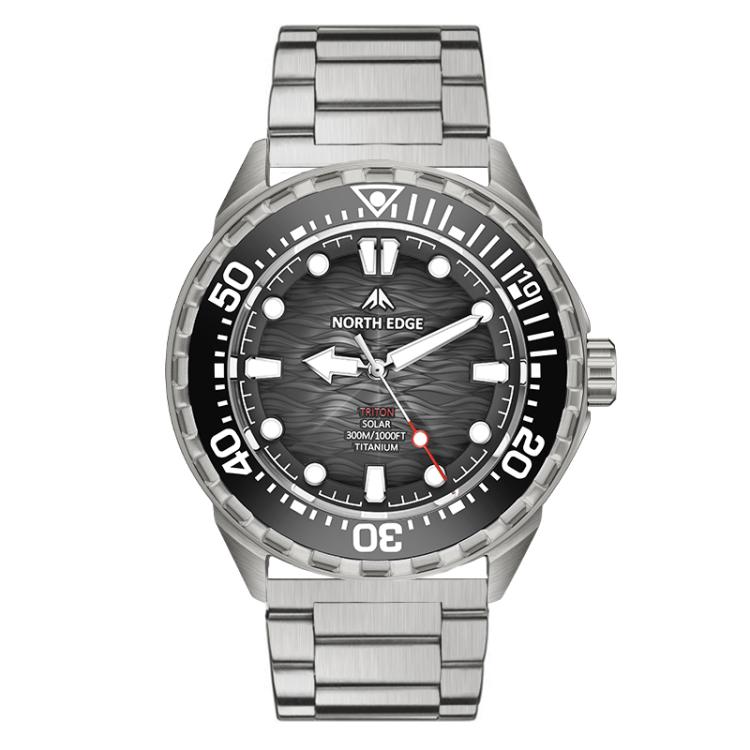 NORTH EDGE TRITON-TI Titanium Alloy Solar-powered Professional Outdoor Dive Watch(Black Titanium Strap)