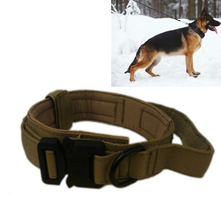 Nylon Thickened Large And Medium-Sized Dog Traction Collar Pet Collar, Size:L(Khaki+Black Button)
