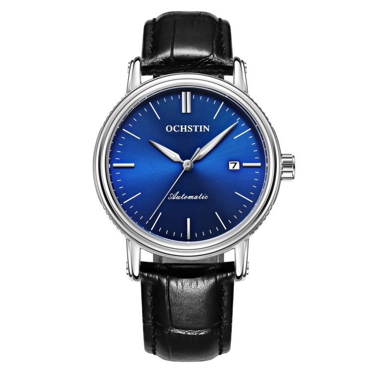 Ochstin 2024 Automatic Mechanical Watch Men Waterproof Calendar Leather Business Mechanical Men Watch(Blue)