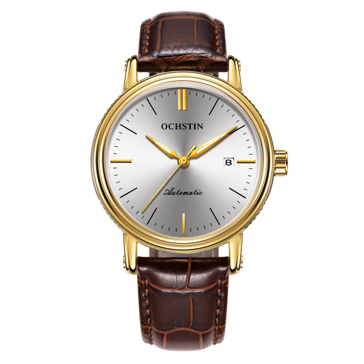 Ochstin 2024 Automatic Mechanical Watch Men Waterproof Calendar Leather Business Mechanical Men Watch(Coffee)