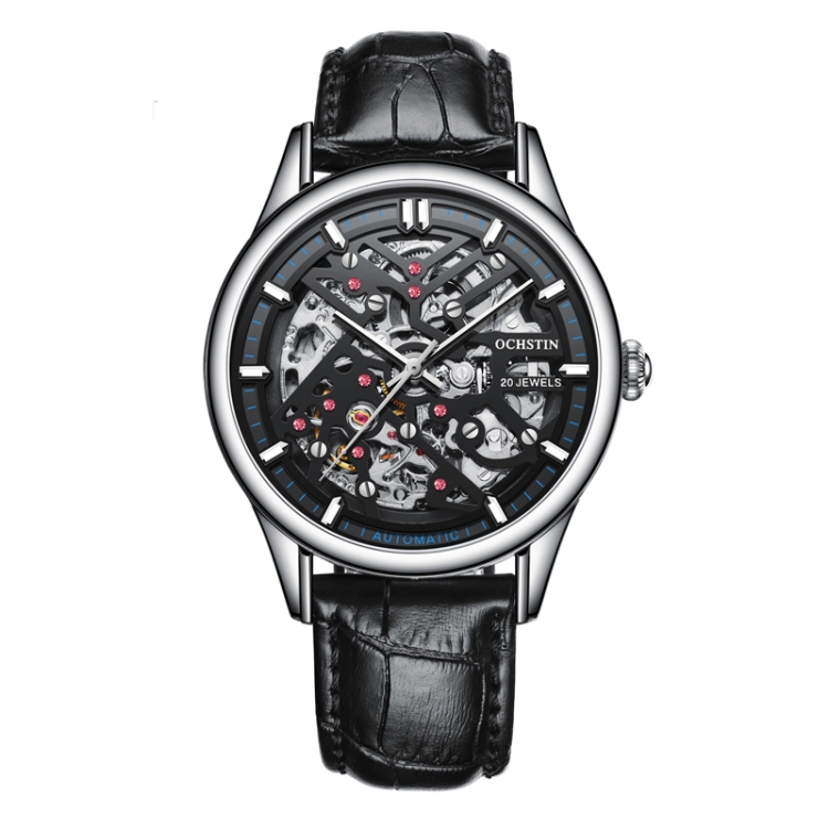 OCHSTIN 6020C Masterpiece Hollow Mechanical Men Watch(Silver-Black)