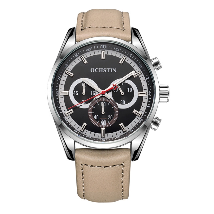 Ochstin 6046A Business Style Quartz Men Leather Watch(Silver+Champagne)