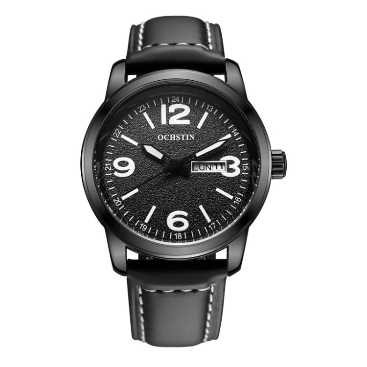 Ochstin 6047B Business Style Quartz Men Leather Watch(Black+Black)