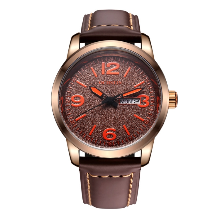 Ochstin 6047B Business Style Quartz Men Leather Watch(Coffee+Coffee)