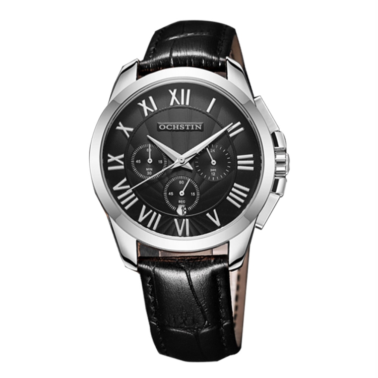 OCHSTIN 6059B Augustine Celebrity Series Multifunctional Quartz Waterproof Men Watch(Silver+Black)