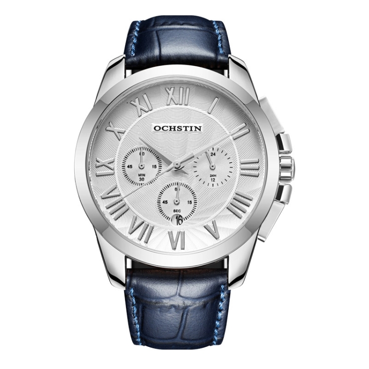 OCHSTIN 6059B Augustine Celebrity Series Multifunctional Quartz Waterproof Men Watch(Silver+Blue)
