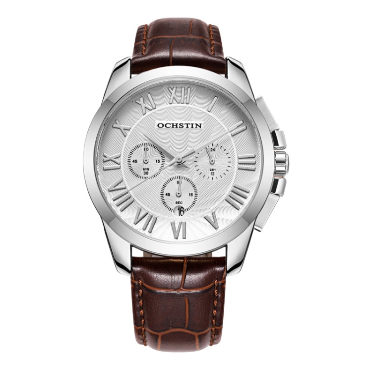 OCHSTIN 6059B Augustine Celebrity Series Multifunctional Quartz Waterproof Men Watch(Silver+Coffee)