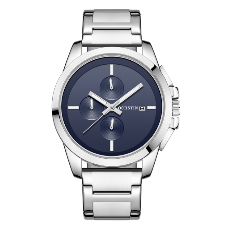 OCHSTIN 6059C Pilot Series Multifunctional Quartz Steel Band Men Watch(Blue+Silver)