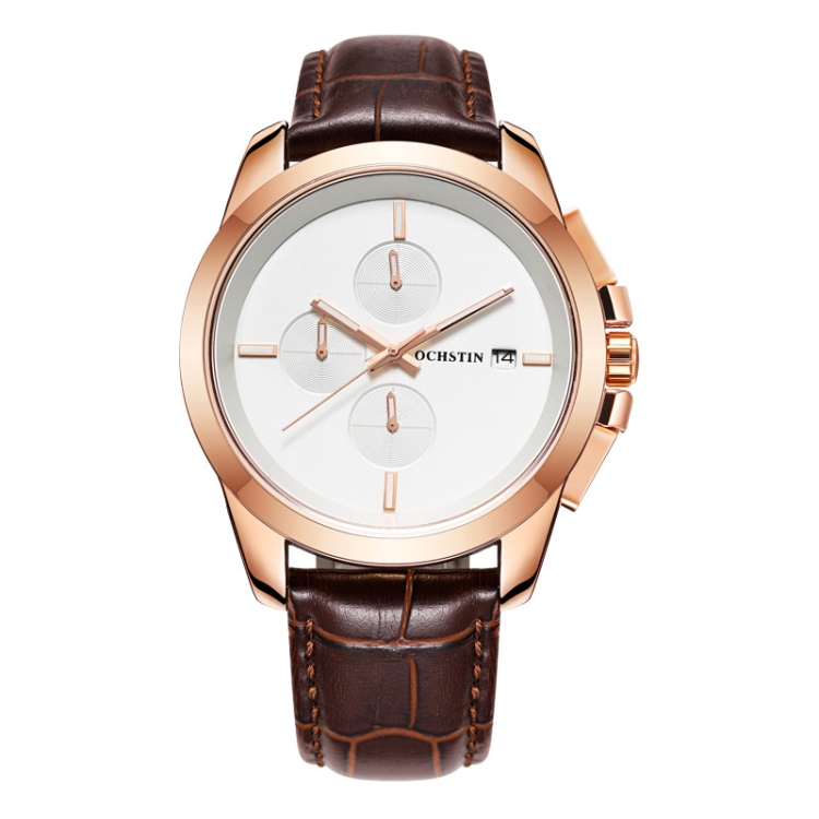 OCHSTIN 6059D Pilot Series Multifunctional Quartz Luminous Men Watch(Rose Gold+White+ Coffee)