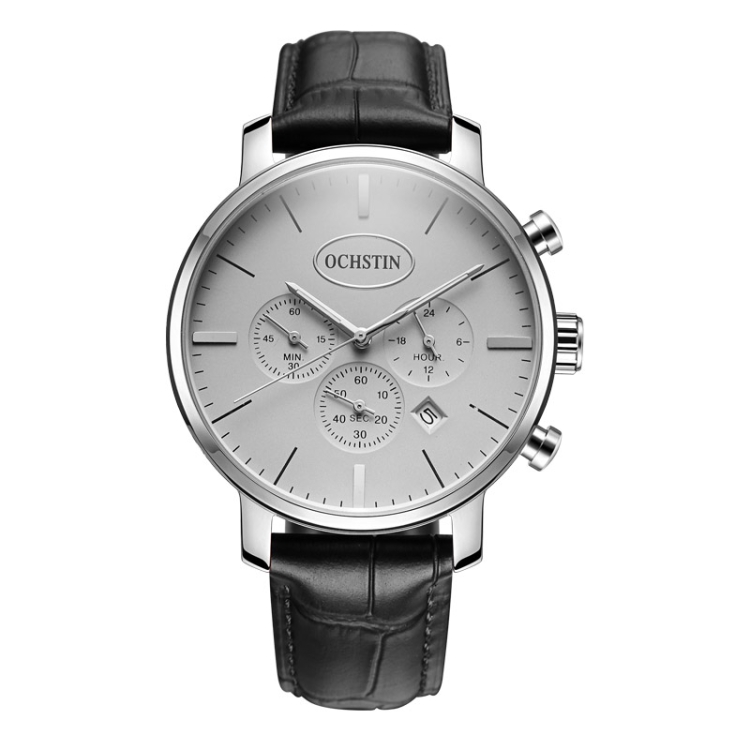 OCHSTIN 6066A Prominente Series Multifunctional Quartz Luminous Men Watch(Silver+Black)