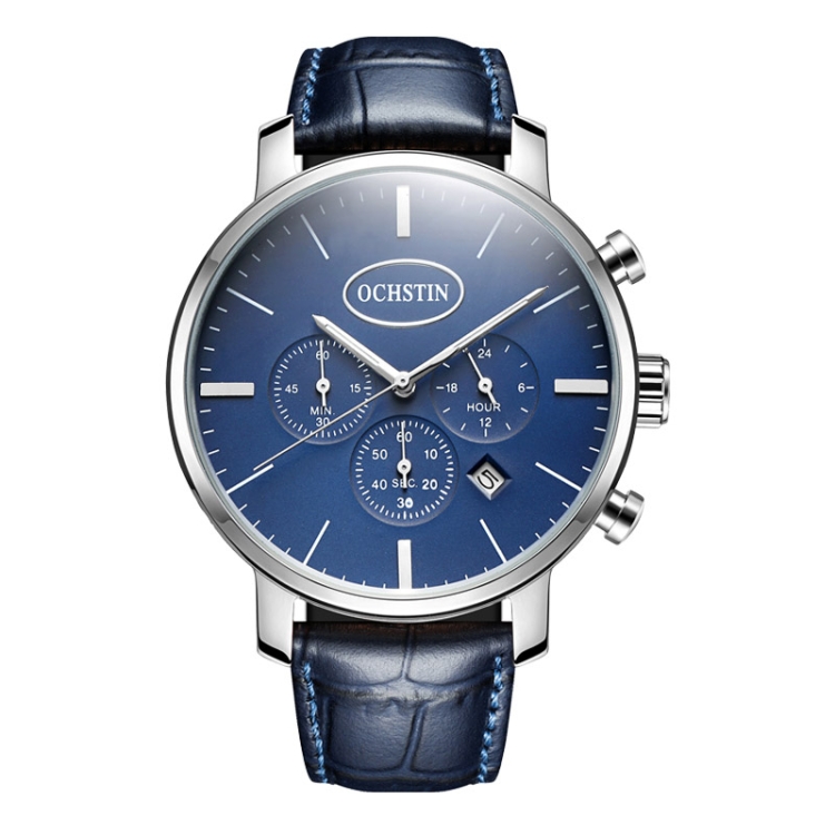 OCHSTIN 6066A Prominente Series Multifunctional Quartz Luminous Men Watch(Silver+Blue)