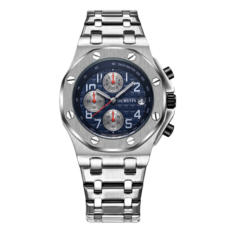 OCHSTIN 6100D Multifunctional Quartz Waterproof Luminous Steel Strap Men Watch(Silver 01)