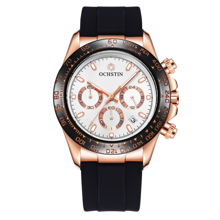 OCHSTIN 6103 Multi Function Quartz Watch Silicone Watch Band Sports Luminous Waterproof Watch(Rose Gold White)
