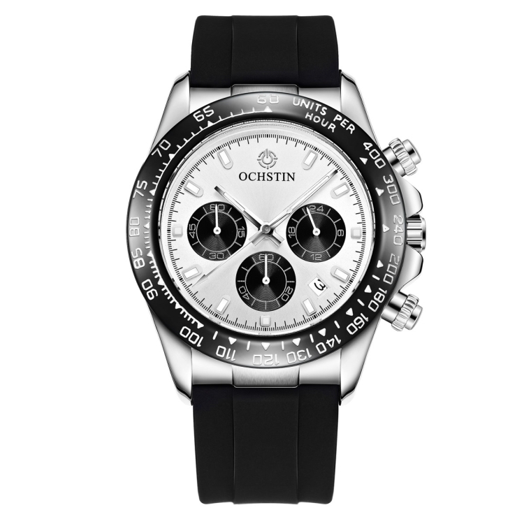 OCHSTIN 6103 Multi Function Quartz Watch Silicone Watch Band Sports Luminous Waterproof Watch(Silery)