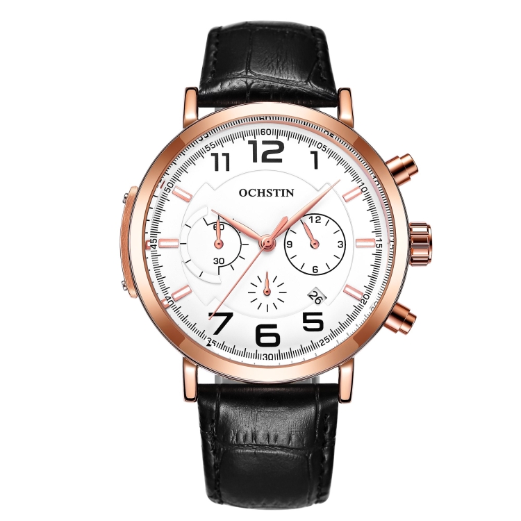 Ochstin 6105 Multi Function Watch Business Leisure Men  Watch Waterproof Timing Quartz Watch Belt Watch(Rose Gold White)