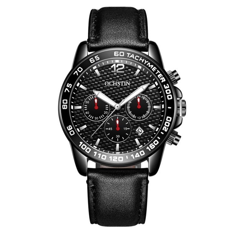 OCHSTIN 6117 Fashion Watch Leisure Leather Outdoor Sports Waterproof Watch(Black)