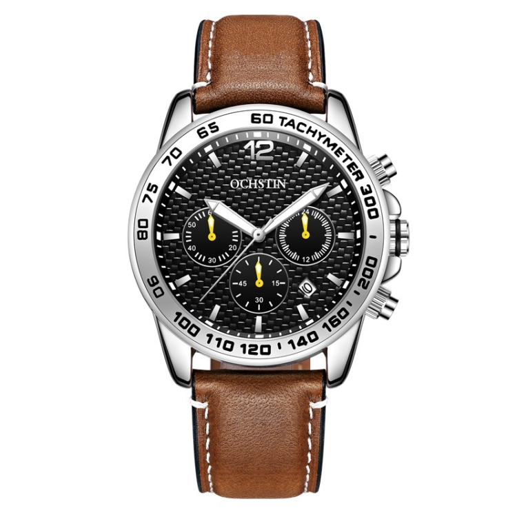 OCHSTIN 6117 Fashion Watch Leisure Leather Outdoor Sports Waterproof Watch(Brown)