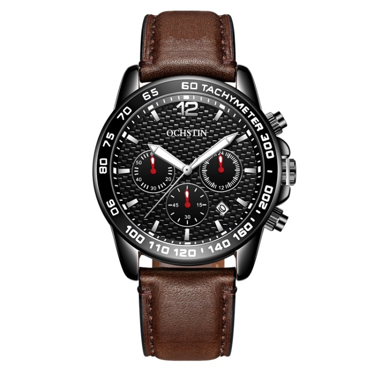 OCHSTIN 6117 Fashion Watch Leisure Leather Outdoor Sports Waterproof Watch(Coffee)