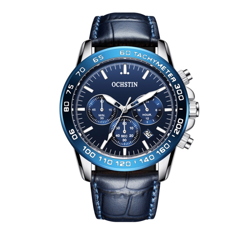 OCHSTIN 6117C Multifunctional Quartz Waterproof Men Leather Watch(Blue)