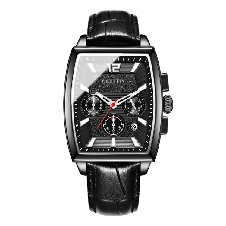 OCHSTIN 6133A Multifunctional Quartz Waterproof Luminous Men Leather Watch(Black)