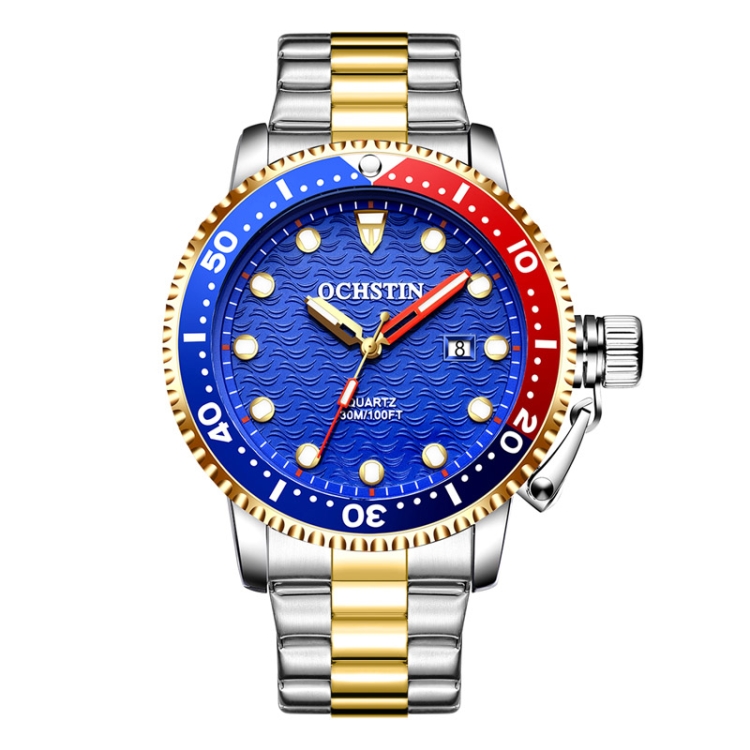 OCHSTIN 7003A Multifunctional Quartz Waterproof Luminous Steel Strap Men Watch(Silver+Gold)
