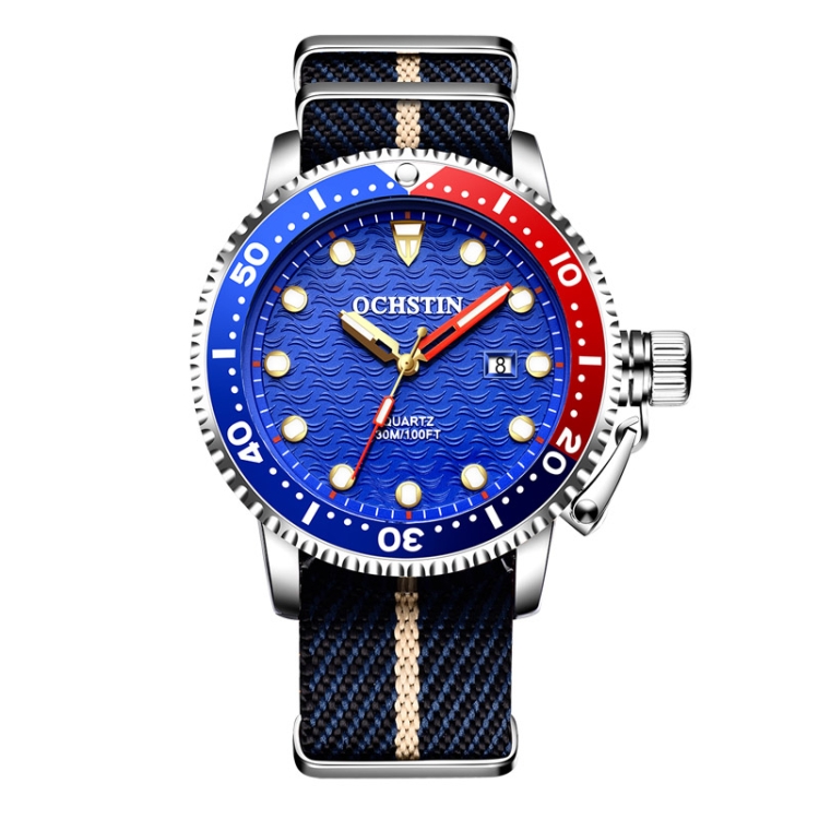 OCHSTIN 7003B Multifunctional Quartz Waterproof Luminous Men Watch(Silver Blue)