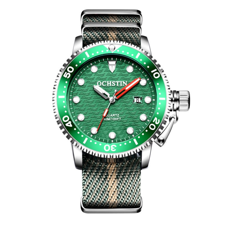 OCHSTIN 7003B Multifunctional Quartz Waterproof Luminous Men Watch(Silver Green)