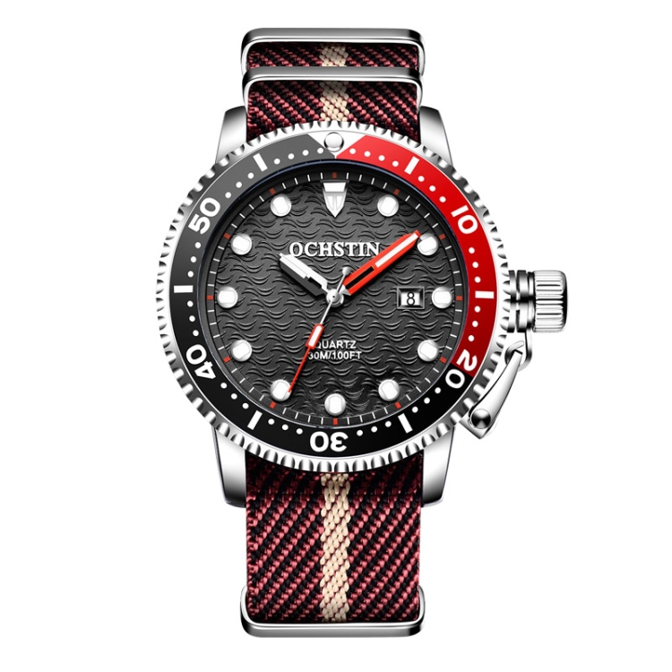 OCHSTIN 7003B Multifunctional Quartz Waterproof Luminous Men Watch(Silver Wine Red)