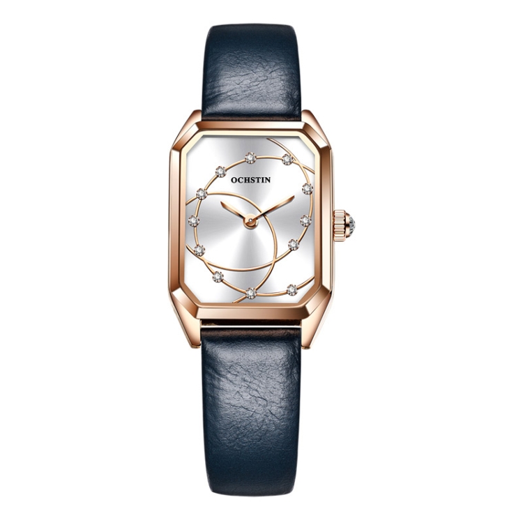 OCHSTIN 7008C Parangon Series Fashion Casual Leather Strap Quartz Watch(Rose Gold+White)