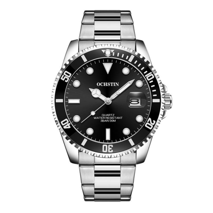OCHSTIN 7019A Multifunctional Quartz Waterproof Luminous Steel Strap Men Watch(Black+Silver)