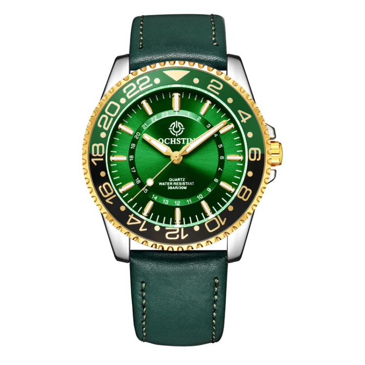 OCHSTIN 7019G Multifunctional Quartz Waterproof Luminous Men Leather Watch(Green)