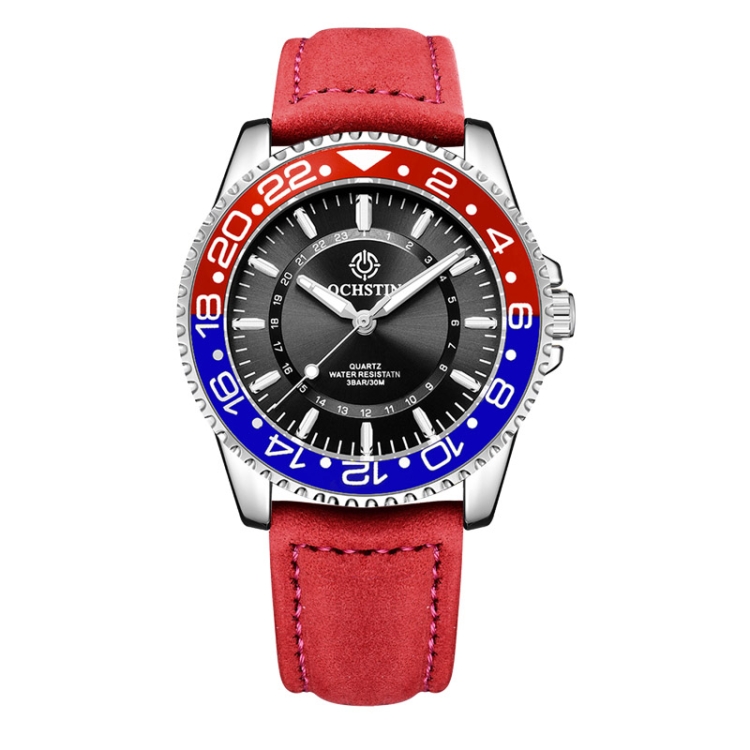 OCHSTIN 7019G Multifunctional Quartz Waterproof Luminous Men Leather Watch(Red)