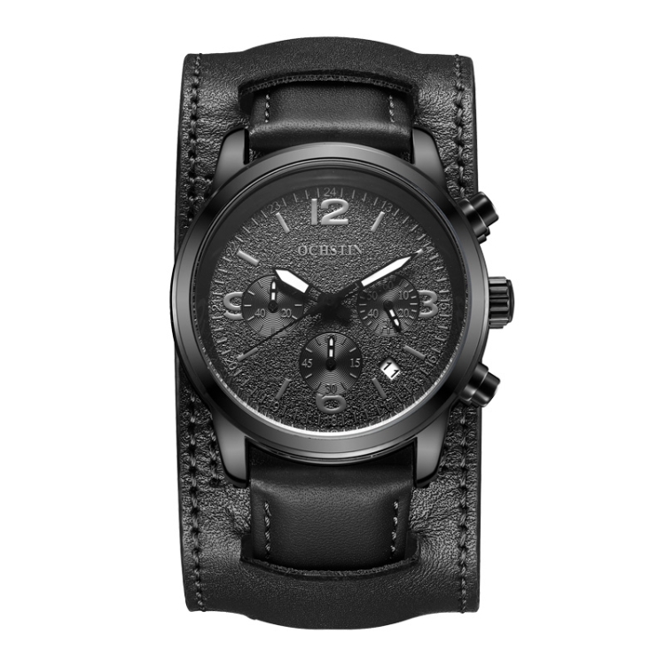 Ochstin 7230 Multifunctional Business Leather Wrist Wrist Waterproof Quartz Watch(Black+Grey)