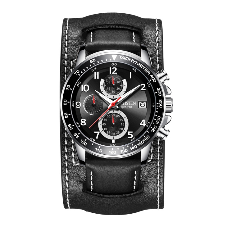 Ochstin 7233 Multifunctional Business Leather Wrist Wrist Waterproof Quartz Watch(Silver+Black)
